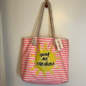 Cat & Jack Pink and White Striped Canvas Tote with Yellow Sun Graphic